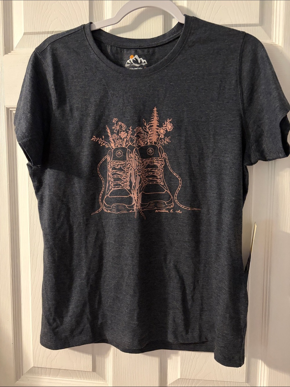 Women's Short Sleeve Graphic Tee - Charcoal with Rose Print